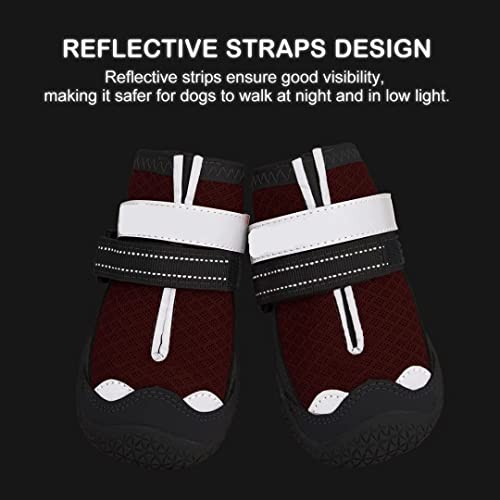 Image of PETANGEL Dog Boots for Hardwood Floor | Pack of 4pcs Breathable Dog Shoes | Dog Booties with Reflective Anti-Slip Sole | Outdoor Paw Protectors with Rubber Soles for Hiking and Running (Size: 4)
