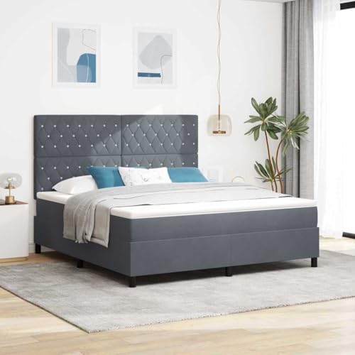 QZZCED Cama Moderna con Cabecero de Terciopelo Elegante, Somier Fijo y Colchón de Espuma de Firmeza Media, Incluye Topper para Alivio de Presión y Patas de Madera Resistente