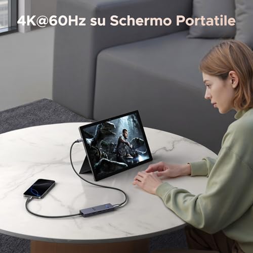 Revodok Pro Hub USB C con USB-C Video Uscita 4K 60Hz 10Gbps Porte Dati 2A2C 100W PD 6 in 1 Docking Station Compatibile con MacBook iPad Pro M5 Mac Mini M4 Steam Deck Monitor Occhiali AR - Hub USB - Immagine 3