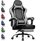 minnouat Gaming Stuhl Ergonomischer mit Fußstütze, Gaming Chair 150 kg Belastbarkeit, Gamer Stuhl aus Kunstleder, Höhenverstellbarer PC Zockerstuhl Bürostuhl für Jugendliche Erwachsene, Grau