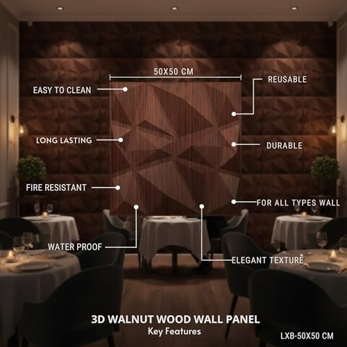 Image of Kayra Decor PVC Panel for Wall PVC Diamond Design, WalntWood Color 19.7 inch X 19.7 inch (Pack of 12) - Covers 32.34 Sq. Ft.