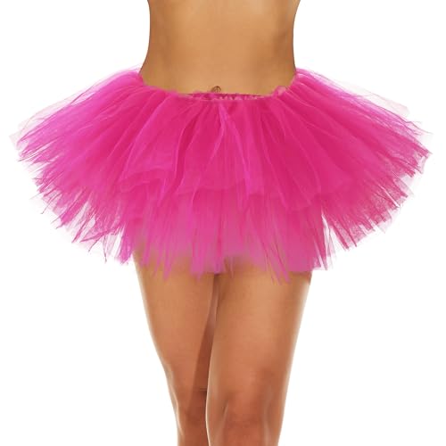 Zando Pink Tutu Skirts for Women Hot Pink Tutu for Women Adults Teens 5 Layers Halloween Costume Cosplay Running Party Elastic Fluffy Tulle Dance Ballet Skirt