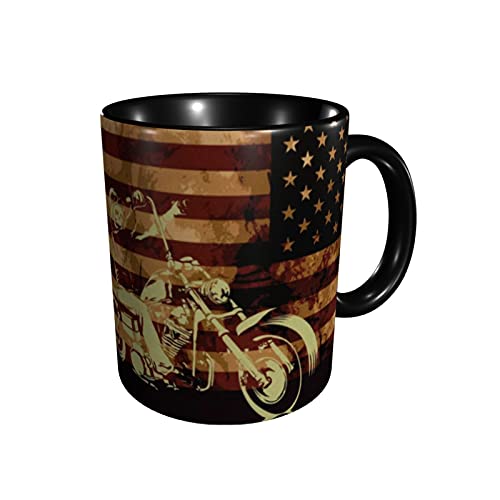 Ulquieor Fanastic American Flag Motorcycle Skull Cool Coffee Mugs For Boys Men 12 Ounces Tea Cocoa Ceramic Cup Friends Cool Gadgets Personalized Novelty Gifts #TOP9