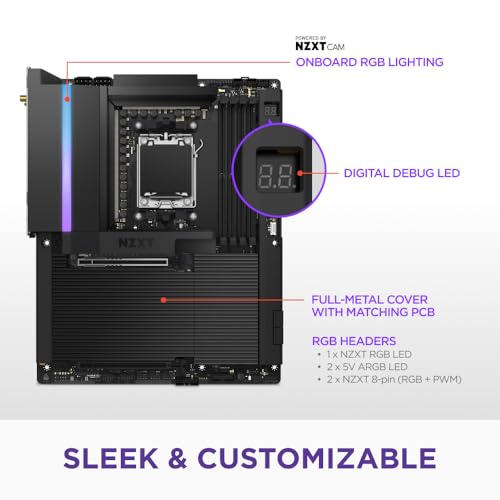 Image of NZXT N9 X870E - AMD X870E AM5 ATX Gaming Motherboard for Ryzen 9000 /8000 /7000-20+2+1, DDR5, 4X M.2, PCIe 5.0, Wi-Fi 7, 5GbE, USB 4 - Full-Metal Cover, M.2 Quick-Release Latches - Black
