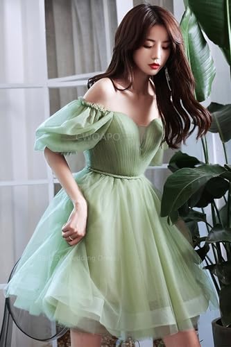 CWOAPO Puffy Sleeves Tulle Homecoming Dresses for Teens Sweetheart Short Prom Dresses A Line Cocktail Party Dress3