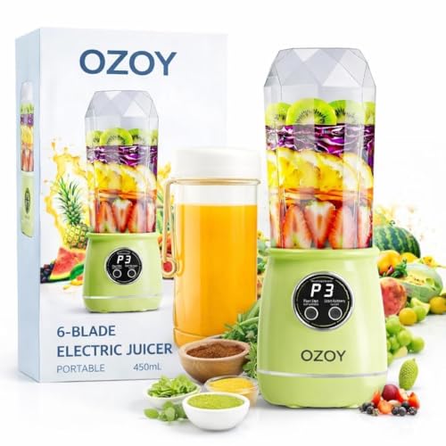 Image of Portable Blender Electric Juicer USB Rechargeable Fruit Mixers Mini Personal Smoothie Maker 6 Blades 3 Gears Ideal for smoothies, protein shakes, fresh juices, sauces -1500mAh Battery (GREEN)