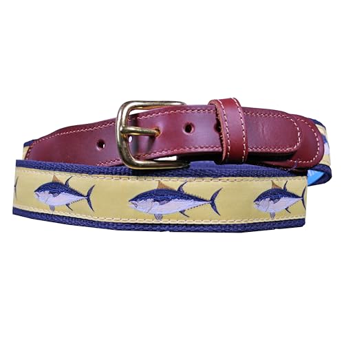 Men’s Leather Tab Maritime Belts with Saltwater Fish Designs