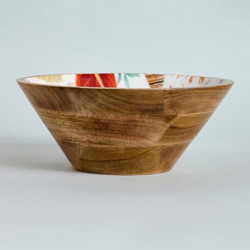 Image of SAAGA Mango Wood Salad Bowl for Kitchen - Decorative Bowl for Snacks, Noodles, Curries & Soup Serve-Ware - 10 Inch X 4 Inch, Burnt Sienna