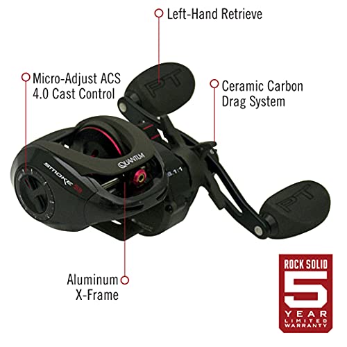Quantum Smoke Baitcast Reel, Left-Hand Retrieve, Large EVA Knobs