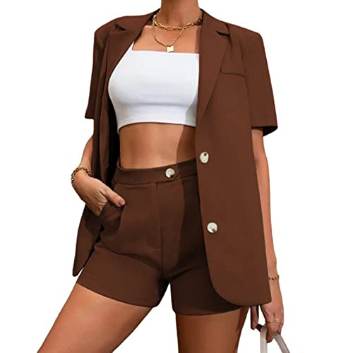 Canbebig Women's Blazer Shorts Set 2 Piece Outfits Open Front Short Sleeve Blazer Jacket with Shorts Business Office Suits