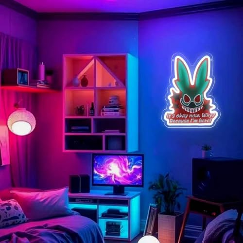 Image of Japanese Anime Neon Sign M H Academia Rabbit LED Wall Light for Bedroom Game Room Decor, Dimmable Neon Light for Kids Room Man Cave Birthday Party Gifts