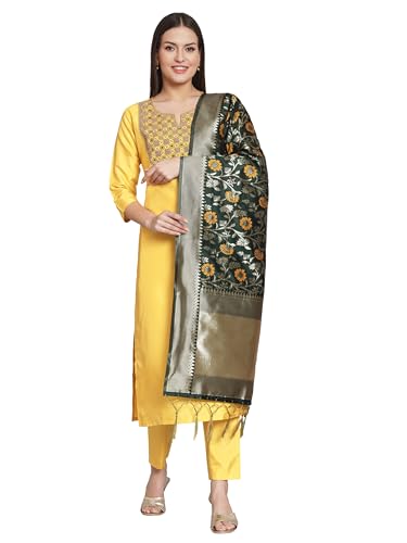 Image of VredeVogel Women's Cotton Silk Blend Kurta Pant Set with Banarasi Silk Dupatta