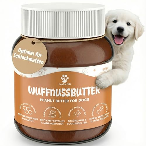 Wuffnussbutter Erdnussbutter für Hunde & Welpen - 100% natürlich mit viel Protein - Hundefutter-Topper für Leckmatten, Spielzeug, Training, Leckerli, Schleckpaste, Belohnung 330g Golden Pets