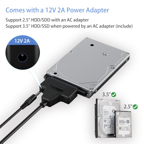 image for Mbiydeg SATA to USB 3.0 and USB C Adapter Cable for 3.5 2.5 Inch SSD/H