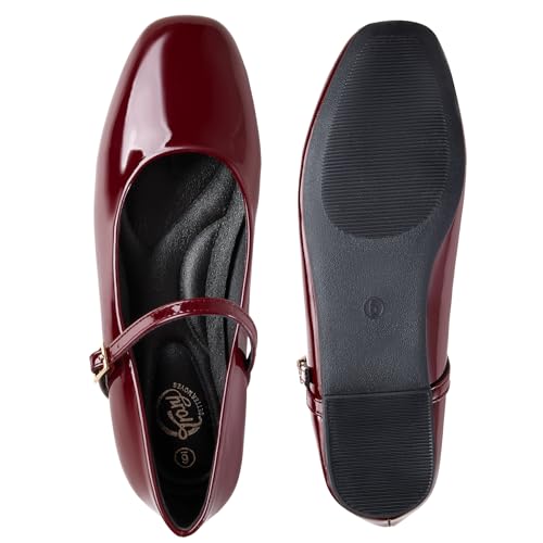 Trary Women's Flats,Mary Jane Ballet Shoes for Women,Square Toe Ankle Strap Flats for Women, Comfortable Dress Shoes.4