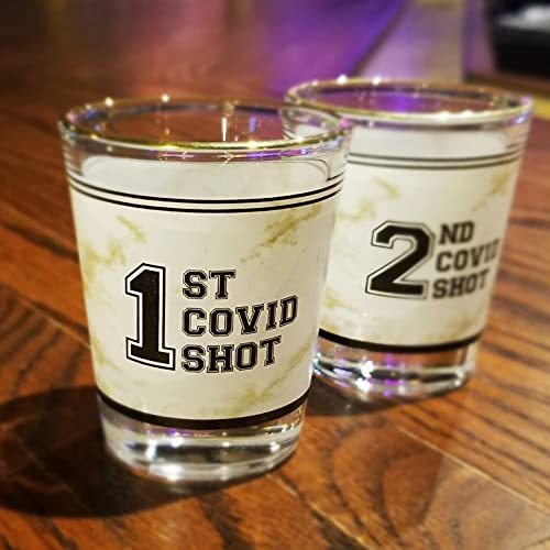 Hamilo 1St & 2Nd Covid Shot Glass Set Of 2, 2Oz Cute Funny Quarantine Gifts, Shot Glasses For Birthday, Valentine's Day, Mother's Day, Father's Day, Mom, Dad, Nurse, Teacher, Brother, Friend #TOP2