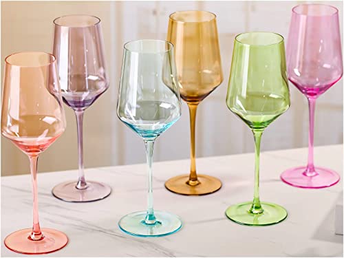Physkoa Colored Wine Glasses Set Of 6-14Oz Stemmed Multi-Color Glass ,Crystal Colorful Wine Glasses With Long Stem And Thin Rim-Durable Birthday,Wedding,Engagement Gifts,Unique Gifts For Wine Lovers #TOP1