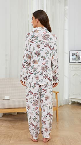 Heartnice Floral Print Pajamas For Women, Long Sleeve Pajama Sets Button Down Loungewear Pjs Soft With Pockets (White Floral L) #TOP2