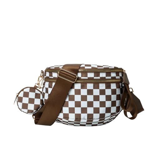 Checkered Crossbody Bag Large Bum Bag Spacious Checkered Bum Bags Crossbody Trendy Alt Shoulder Bags with Pouch Everyday