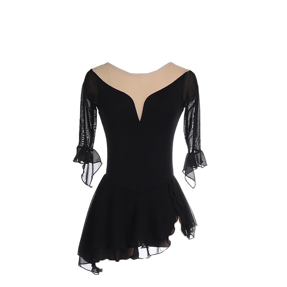 Girls Fashion Figure Skating Dress Women Half Flute Sleeve Ice Skating Costume Strapless Style Ballet Gymnastics Leotard (Red,X-Large)