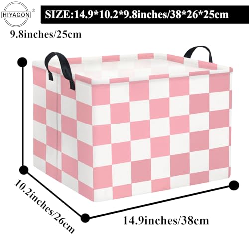 Image of Rectangular Baby Girl Basket Fabric Storage Basket Storage Bin Organizer Box Room Decor(Pink Checkered)