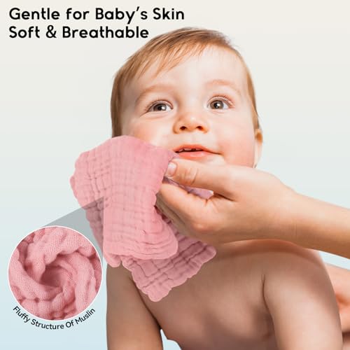 Image of Unnivoll Muslin Burp Cloths Baby 12''X12'', Baby Washcloths 6 Pack, 100% Cotton Baby Wash Cloths Absorbent and Soft for Newborn Infants Kids Boys Girls - Gradient Pink