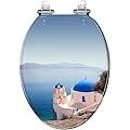 Elongated Toilet Seat Greek church Resin Toilet Seat Quietly Close Quick Release Hinges with Cover Bumpers Decorative Easy to Install Clean