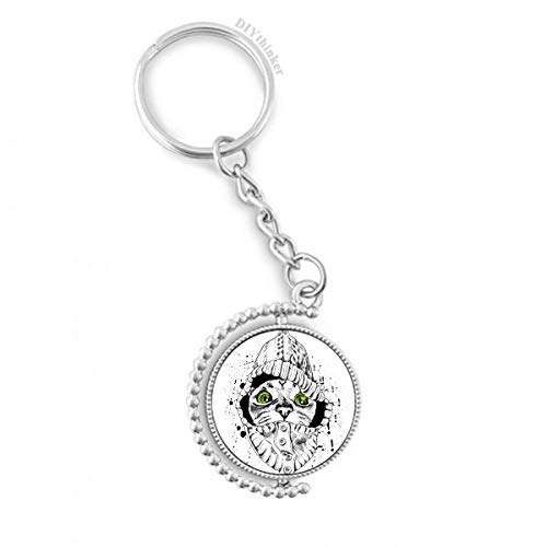 Porte-clés rotatif chat blanc 1,2x3,5 pouces pour amoureux des animaux