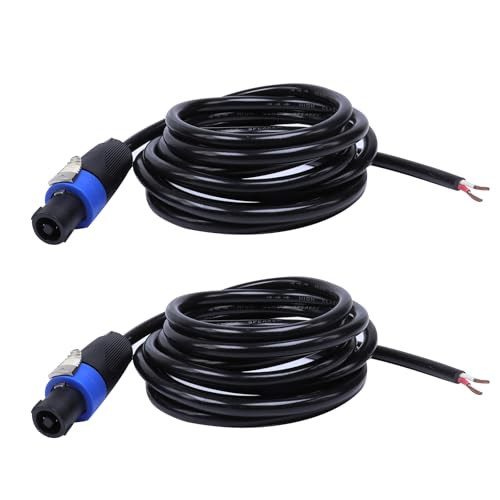 Image of HBU Speakon Cable to Bare Wire - 10 Feet Open End with Twist Lock - 2-Packs | Compatible NL2FC Neutrik Speaker Cables for Pro Road Tour, Chuchero, Tweeters, Mids Wiring (2 Conductors, 16 Gauge)