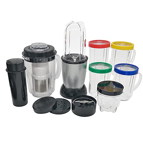 Personal Size Blender 250 Watts Power Electirc Juicer Food Processor for Shakes Smoothies Seasonings Sauces with 3 Pieces Mug (12oz/16oz/22oz)-Silver (21)