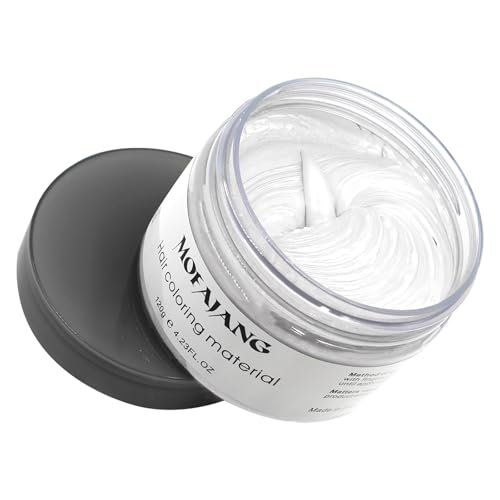 White Hair Color Wax Pomades 4.23 oz - Natural Hair Coloring Wax Material Disposable Hair Styling Clays Ash for Cosplay, Party (White)