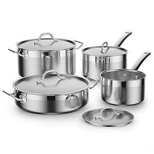 Cooks Standard Kitchen Cookware Sets Stainless Steel, Professional Pots and Pans Include Saucepan, Sauté Pan, Stockpot with Lids, 8-Piece, Silver