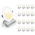 Kucspp 16 Pack 6 Inch 5CCT Ultra-Thin LED Recessed Ceiling Light - 12W 1200LM Dimmable Wafer Downlight with Junction Box, ETL Certified