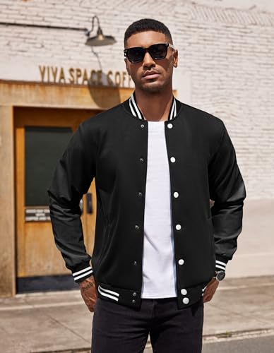Image of COOFANDY Men Fashion Long Sleeve Button Front Cotton Bomber Baseball Jacket