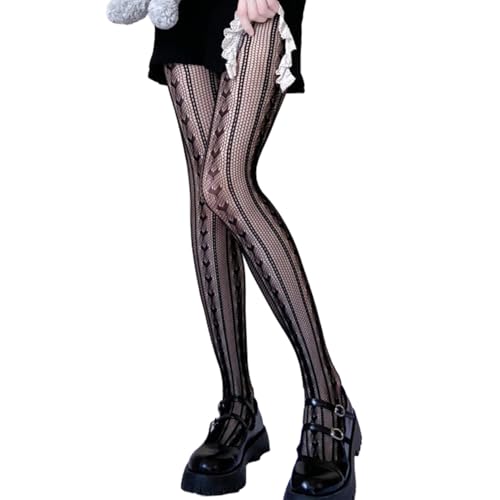 Image of Black Sheer Tights Y2K High Waist Pantyhose with Bows Patterned Stockings for Women