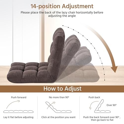 Image of Yaheetech Adjustable Floor Chair with Back Support, Foldable Thick Padded Seat for Meditation&Gaming on Floor, Space Saving Lazy Lounger for Bedroom Dorm, Brown