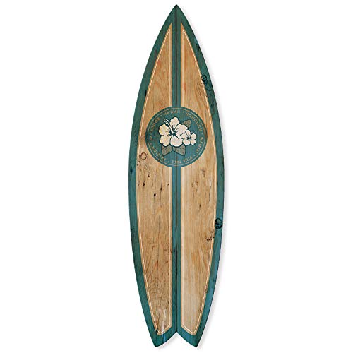 Vertikale Décoration Murale Planche de Surf Alu Décorative Effet Bois Motif Hawaï 145 x 40 cm (Bleu)