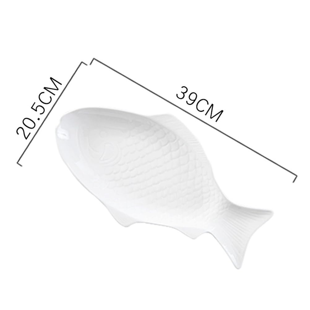 Cabilock Fischteller Keramik Fischplatte Porzellan Servierteller Fischform Lachsplatte Vorlegeplatte Ovale Frühstücksteller Tablett Servierschale Servierplatten für Fisch Snack Meeresfrüchte