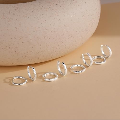 Image of Small Gold Huggie Hoop Earrings Set for Women Men Hypoallergenic 14K Plated Stack Cartilage Earrings, Sterling Silver Multiple Piercing Lightweight Mini Thin Cute Dainty Trendy Jewelry Gifts for Women