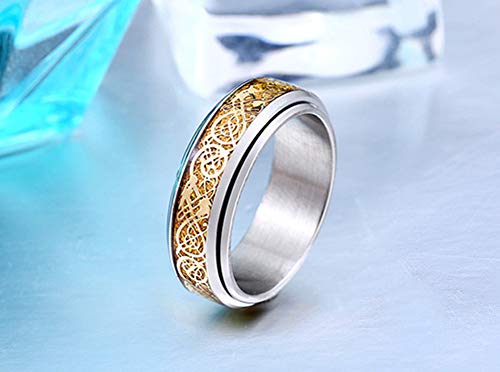 Image of HIJONES Unisex Carbide Fiber Celtic Dragon Spinner Ring Stainless Steel Wedding Spins Band