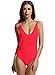 zeraca Women's High Cut Thin Strap One Piece Swimsuit Monikini (M10, Red Ignite)