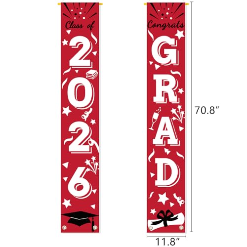 Image of Graduation Porch Banner Class Sign Congrats Grad Hanging Flags High School College University Party Decoration For Front Door Outdoor Red