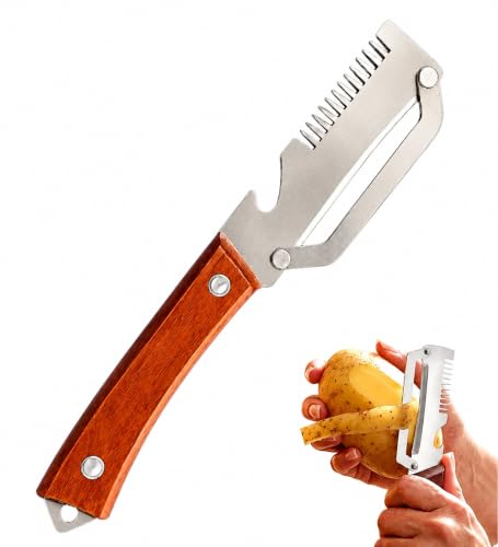 Image of Multi-Functional Stainless Steel Vegetable Peeler with Wooden Handle & Bottle Opener & Hanging Single Blade Peeler for Fruits & Vegetables Sharp & Easy-Grip Kitchen Tool (3 in 1 Peeler)