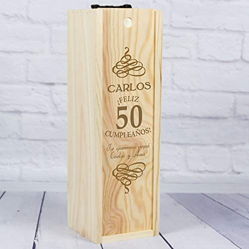 Miniatura 6 de Cajas De Madera Regalo De Cumpleaños Personalizado: Caja De Madera Para Botellas De Vino Especial Cumpleaños Grabada Con Edad, Nombre Y Dedicatoria