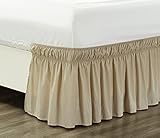 Wrap Around 18' inch Fall Ivory/Beige Ruffled Elastic Solid Bed Skirt Fits All Twin and Full Size Bedding High Thread Count Microfiber Dust Ruffle, Silky Soft & Wrinkle Free.