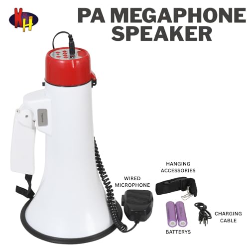 Image of kh 50 Watts Handheld Megaphone with Recorder Bluetooth USB and Memory Card Input for Announcing; Talk; Record; Play; Siren; Music with Battery and Charger Megaphone Speaker PA Bullhorn