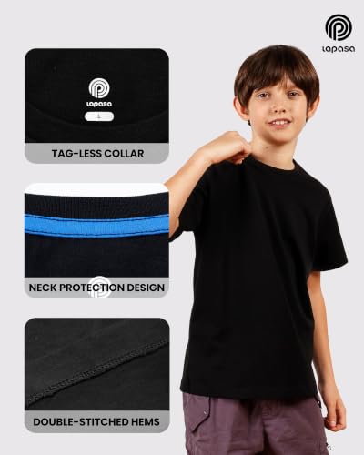 Image of LAPASA Boys & Girls Cotton T-Shirts 4 Pack Tagless Tees for 3T-13Y Kids K01 | Ribbed Crewneck Short Sleeve Undershirts for Toddlers and Teens. Soft, Breathable, Ideal for School /Daily Wear /Sport