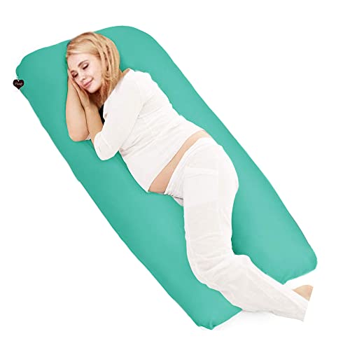 Image of COOZLY U Shaped Pregnancy Pillow | Maternity Pillow | 100% Cotton Removable Covers| Premium PregnoCare Fibres (Cyan Green)