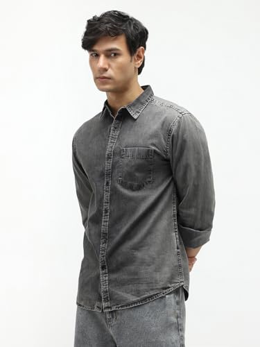Image of Urbano Fashion Men's Regular Fit Full Sleeve Washed Denim Shirt