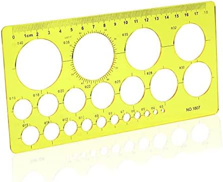 LOKUNN Circle Template for Drawing, Yellow Ruler Quilling Tool, Round Hole Ruler Tool, Multi-Function Round Plastic Geometric Stencil Rulers Drawing Set for Studying, Designing, Office